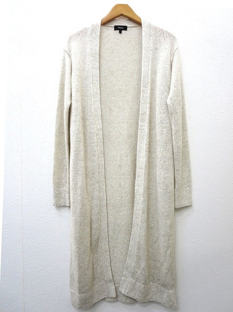 セオリー theory リネンベース 編み込みロングカーディガン クリーム系  