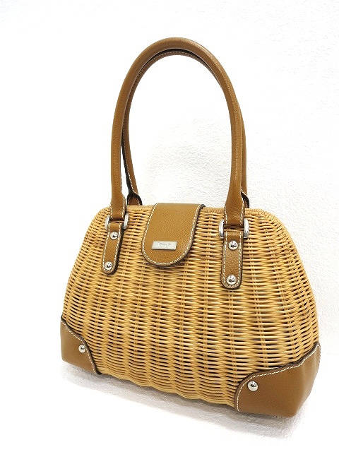 銀座かねまつ GINZA Kanematsu レザー×カゴバッグ ブラウン  