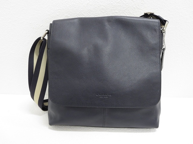 コーチ COACH レザー メッセンジャー ショルダーバッグ 紺 ネイビー 