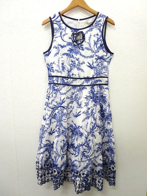未使用品 Super Beauty Romantic Style 花柄ワンピース 白×青 40 