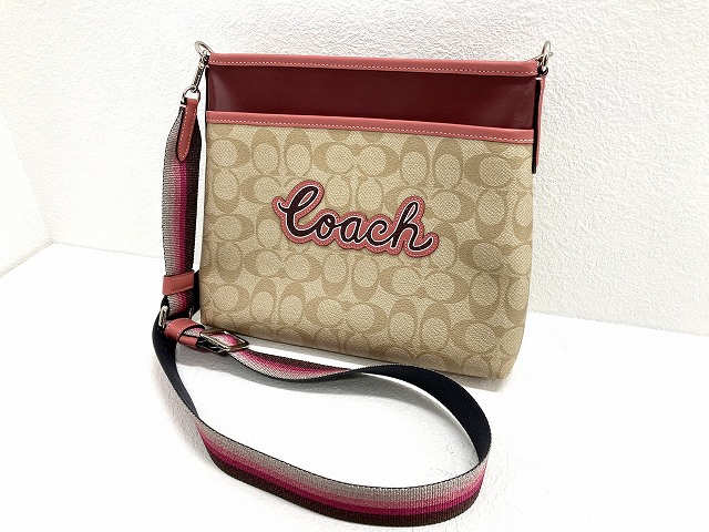 コーチ COACH シグネチャー PVC×レザー ショルダーバッグ 美品 