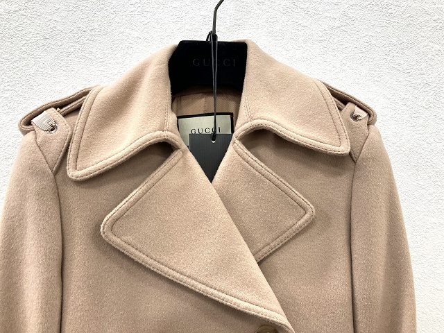 グッチ GUCCI ウール100% デザインPコート 36 ベージュ系 325072 極美
