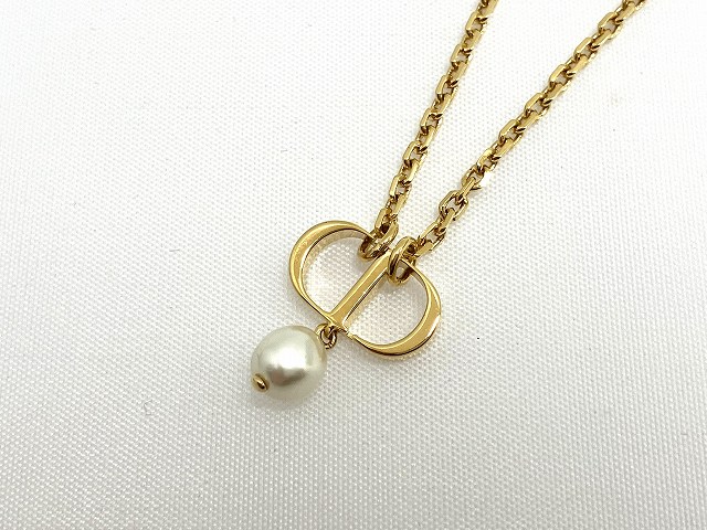 ディオール Dior Petit CD ネックレス 美品 ゴールドGP×レジンパール 