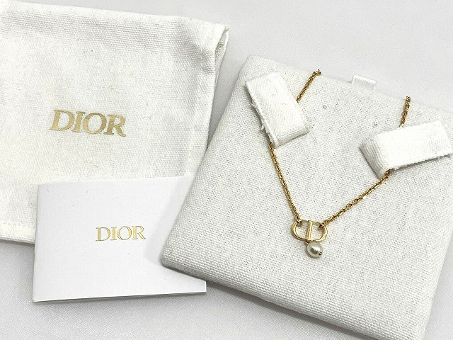 ディオール Dior Petit CD ネックレス 美品 ゴールドGP×レジンパール
