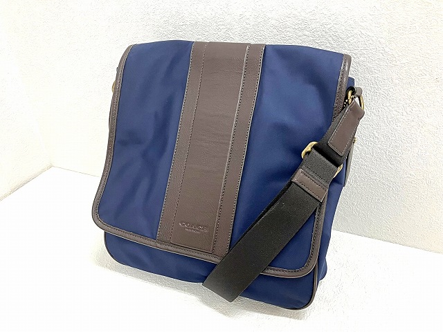 コーチ COACH ナイロン×レザー ショルダーバッグ 紺×濃茶 F71548