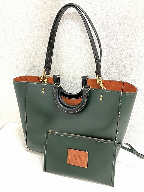 コーチ COACH グローブタンレザー 2way トートバッグ ダークグリーン 
