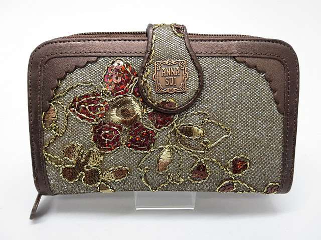 未使用品 アナスイ ANNA SUI 二つ折り 財布 ラウンドファスナー 刺繍  