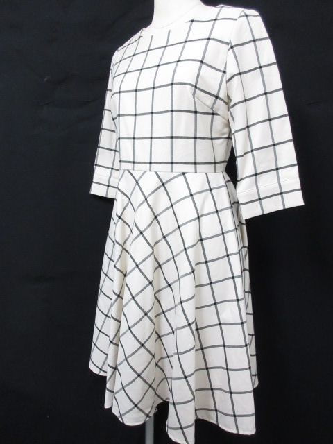 未使用品 エニィスィス エニシス Anysis 大人エレガント 七分袖ワンピース チェック柄 ペプラム 切替 アイボリー 白 Sサイズ1 管理番号lsss18 レディース 091 ベクトルパーク