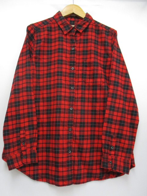 グローバルワーク Global Work チェック柄 コットン シャツ カットソー ｌ 赤 黒 長袖 ブラウス レディース 093 ベクトルパーク