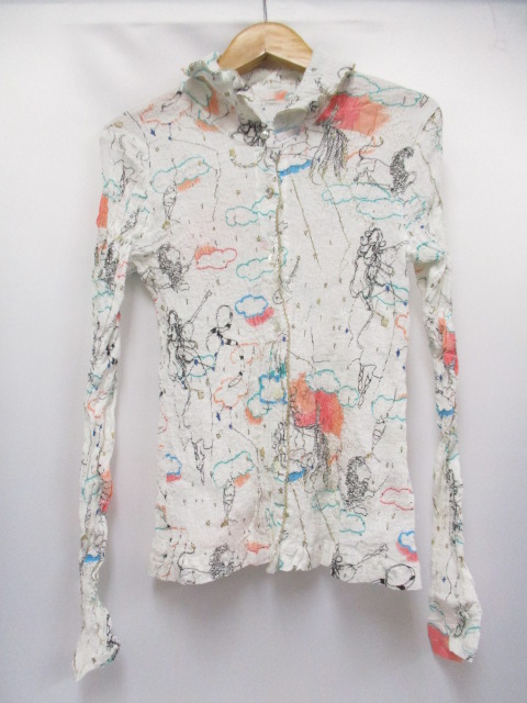 ツモリチサト TSUMORI CHISATO プリント プリーツ ブラウス カットソー 