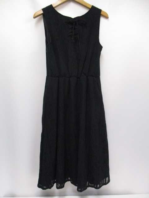 マジェスティックレゴン Majestic Legon 総レース ワンピース S 黒 ブラック ノースリーブ レースアップ 裏地付き ひざ丈 レディース 093 ベクトルパーク