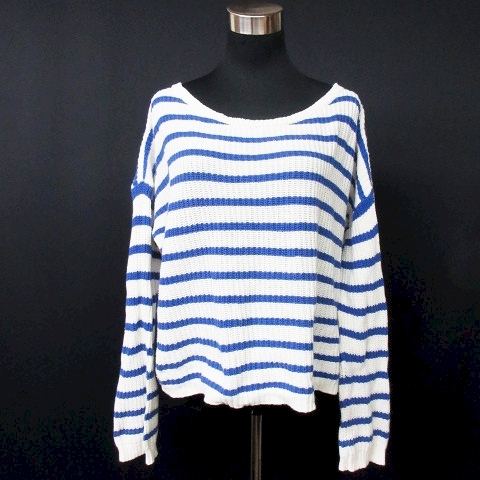 ギャップ Gap ニット セーター ボーダー ドロップショルダー 長袖 コットン M 白 青 11 レディース 095 ベクトルパーク