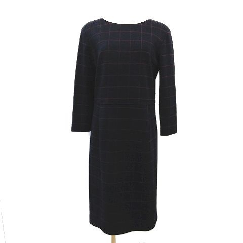 ニューヨーカー Newyorker ワンピース チェック柄 七分袖 ウール コットン サイズ9ar ネイビー系 レディース 095 ベクトルパーク