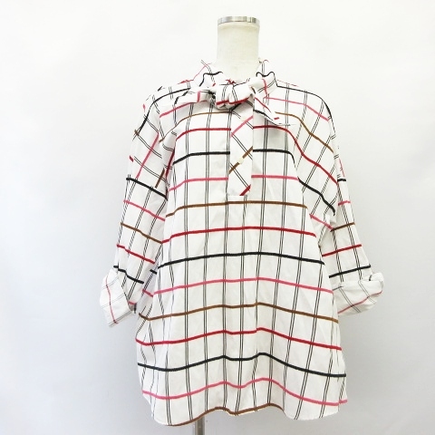 ザラ ベーシック Zara Basic 七分袖 ボウタイ ブラウス シャツ カットソー チェック柄 ドロップショルダー S 白 16 1 レディース 095 ベクトルパーク