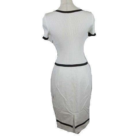 ポールカ Paule Ka ワンピース リブニット 切替 半袖 グログランテープ サイズ40 ホワイト ブラック 5 レディース 095 ベクトルパーク