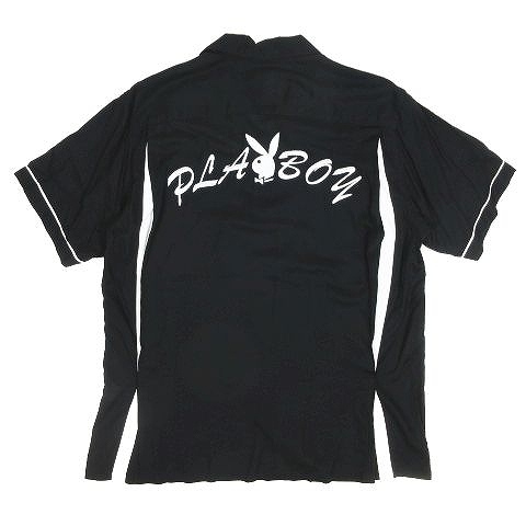 17ss シュプリーム Supreme プレイボーイ Playboy Bowling Shirt ボーリングシャツ オープンカラーシャツ ロゴ刺繍 半袖 サイズm 黒 ブラック メンズ 095 ベクトルパーク