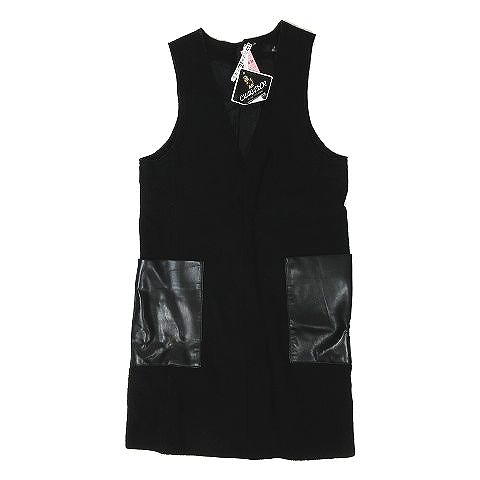 イネド Ined ワンピース Vネック ノースリーブ フェイクレザーポケット ウール サイズ7 黒 ブラック レディース 095 ベクトルパーク