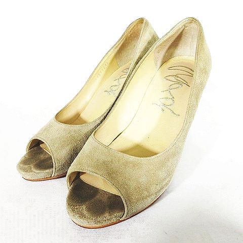 サロン Salon スエード パンプス オープントゥ セットバックヒール ボーダー サイズ36 1 2 ベージュ 16 レディース 095 ベクトルパーク