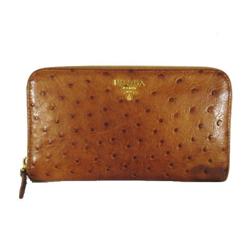 プラダ Prada オーストリッチ 財布 長財布 ラウンド ファスナー ジップ ロング ウォレット 1m0506 キャメル レディース 095 ベクトルパーク