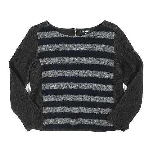 インディヴィ Indivi ボーダー柄 ニット カットソー プルオーバー サイズ38 ネイビー グレー 1 レディース 095 ベクトルパーク
