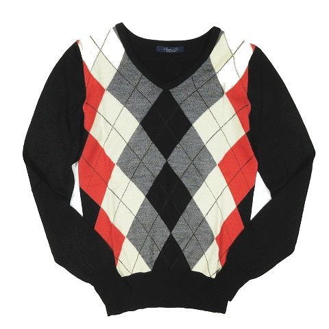 リズムオブライフ Rhythm Of Life アローズ アーガイル柄 ニット セーター Vネック 長袖 サイズf 黒 ブラック 1 レディース 095 ベクトルパーク