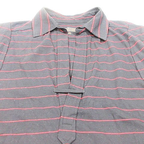 ヴェロニクブランキーノ Veronique Branquinho スキッパー ボーダー ポロシャツ カットソー 半袖 コットン サイズ46 黒 ブラック 22 メンズ 095 ベクトルパーク