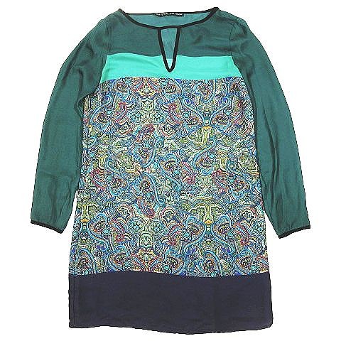 ザラ ベーシック Zara Basic ペイズリー ワンピース カットソー 長袖 膝丈 ハーフ ポリエステル サイズs 緑 グリーン 紫 パープル 10 レディース 095 ベクトルパーク