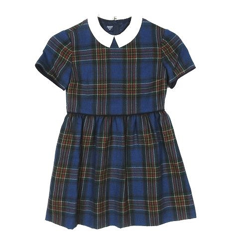 ファミリア Familiar チェック柄 ワンピース 衿付き 半袖 ウール サイズ1 ネイビー レディース 095 ベクトルパーク