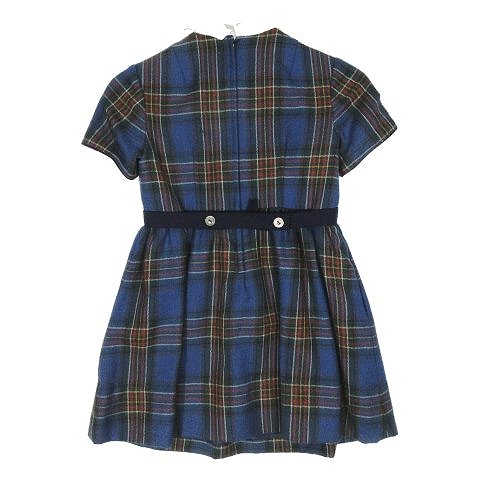 ファミリア Familiar チェック柄 ワンピース 衿付き 半袖 ウール サイズ1 ネイビー レディース 095 ベクトルパーク