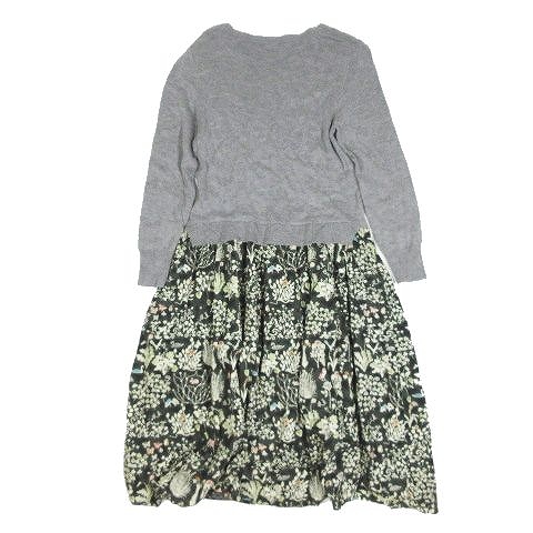 アフタヌーンティー Afternoon Tea ワンピース 長袖 切替 ニット 花柄スカート サイズm グレー B4 レディース 095 ベクトルパーク