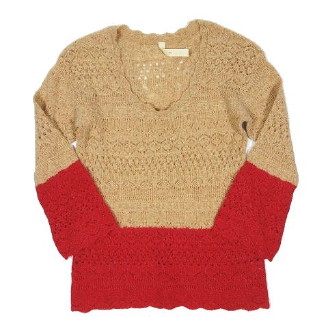 キューハート Q バイカラー ニット 長袖 透かし編み サイズ2 ピンクベージュ レッド B4 レディース 095 ベクトルパーク