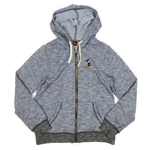 ディズニー Disney パーカー 裏毛 ジップアップ ワンポイント刺繍 ミッキー 長袖 スラブ柄 サイズm ネイビー系 レディース 095 ベクトルパーク