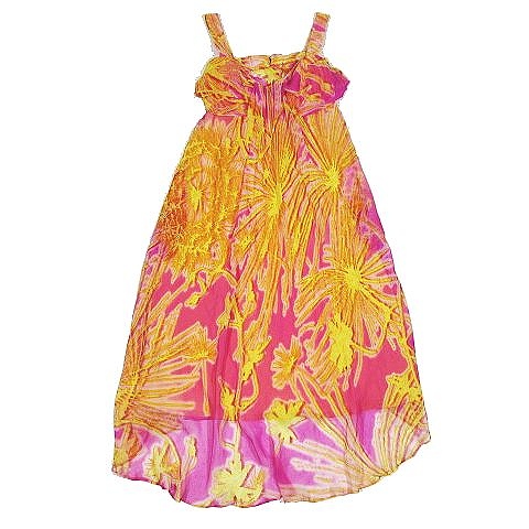 ウンガロ Ungaro Fuchsia タイダイ シフォン生地 ノースリーブ ワンピース カットソー シルク ミモレ丈 膝丈 サイズ40 ピンク イエロー 9 レディース 095 ベクトルパーク