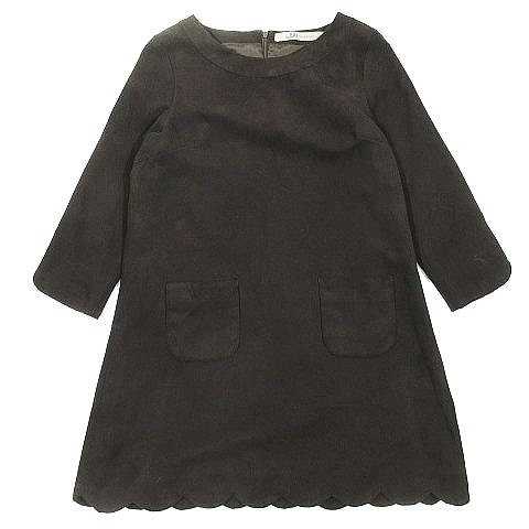 レイビームス Ray Beams スエード調 ワンピース 膝丈 ハーフ 七分袖 バックジップ サイズ0 ダークブラウン 5 A6 レディース 095 ベクトルパーク