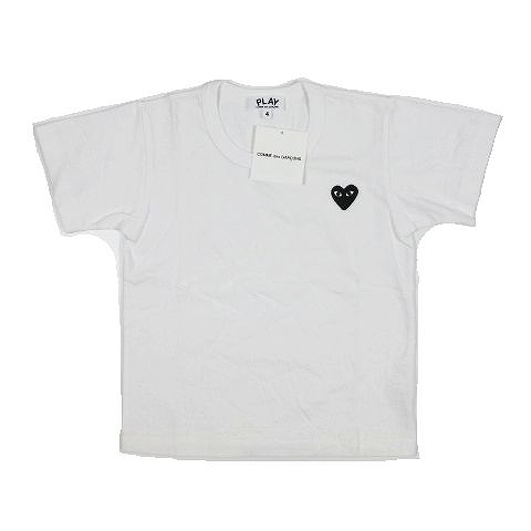 未使用品 プレイコムデギャルソン Play Comme Des Garcons ブラックハートワッペン Tシャツ カットソー 丸首 半袖 トップス Az T563 サイズ4 ホワイト 白 A キッズ 095 ベクトルパーク