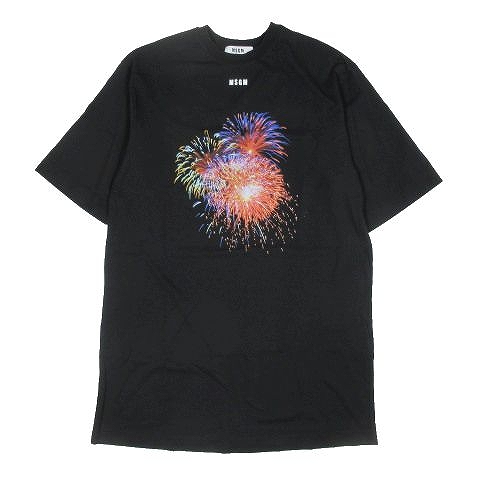 エムエスジーエム Msgm 10th Anniversary プリント Tシャツ ワンピース 半袖 花火 Fireworks 2841mda80 サイズm ブラック 黒 レディース 095 ベクトルパーク