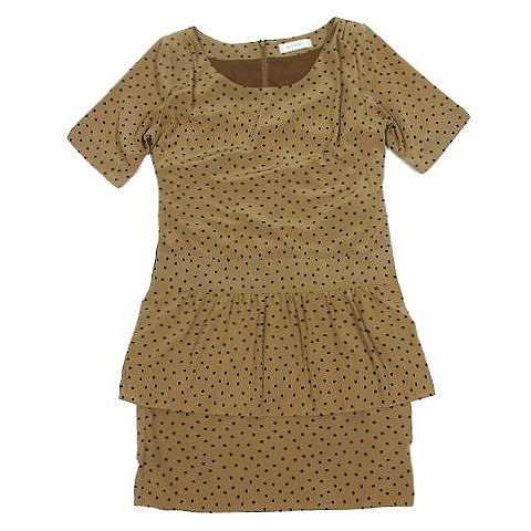 ボルニー Borny スクエアドット ワンピース 半袖 膝丈 ハーフ バックジップ サイズs 茶 ブラウン 21 レディース 095 ベクトルパーク