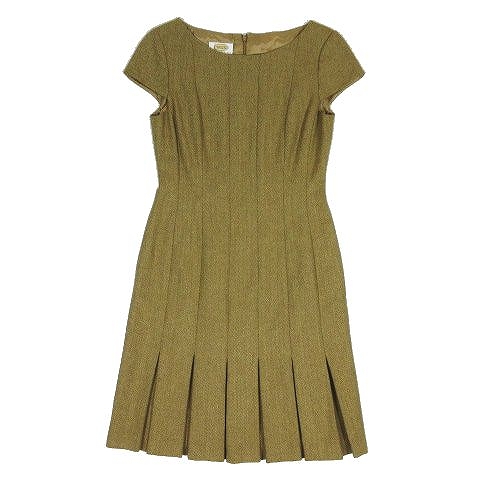 タルボット Talbots ヘリンボーン柄 ワンピース 半袖 プリーツ ウール サイズ2 ベージュ A8 レディース 095 ベクトルパーク