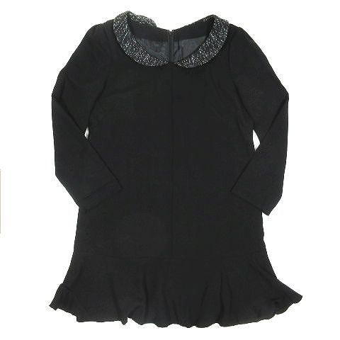 アースミュージック エコロジー Earth Music Ecology ツイード衿 ペプラム ワンピース 長袖 サイズm ブラック 黒 A8 レディース 095 ベクトルパーク