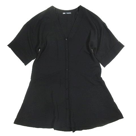 ザラ Zara ワンピース Vネック プルオーバー 五分袖 サイズs ブラック 黒 レディース 095 ベクトルパーク