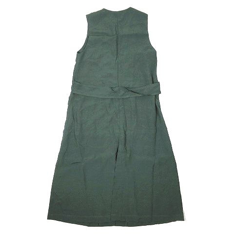 ザラ Zara リネン ノースリーブ ロング マキシ丈 ワンピース Vネック サイズs グリーン 緑 A11 レディース 095 ベクトルパーク