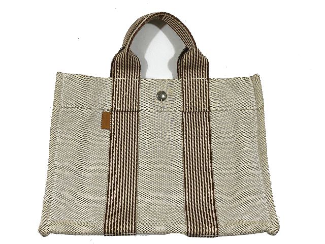 エルメス Hermes ニューフールトゥpm キャンバス ハンドバッグ トートバッグ ベージュ ブラウン メンズ レディース 095 ベクトルパーク
