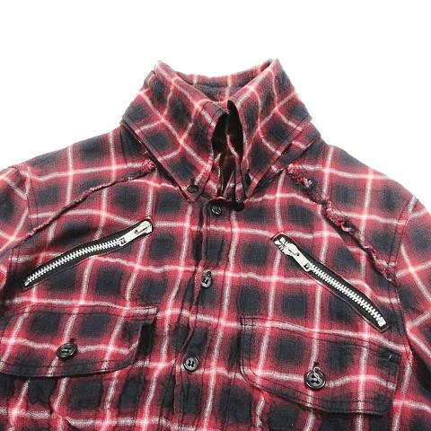 ルグランブルー L G B ラメ入り チェック柄 ロングシャツ 長袖 カットオフ シワ加工 Shirt G Lg サイズ0 赤 レッド メンズ レディース 095 ベクトルパーク