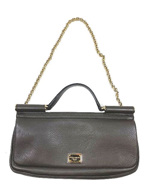 ドルチェ&ガッバーナ ドルガバ DOLCE&GABBANA Sicily シシリー 2WAY ハンドバッグ チェーンショルダーバッグ シボ革 レザー 内レオパード柄 ダークグレー レディース ▲A6 格安販売店舗 DOLCE&GABBANA レディース ホワイト ショルダーバッグ レオパード ショルダーバッグ