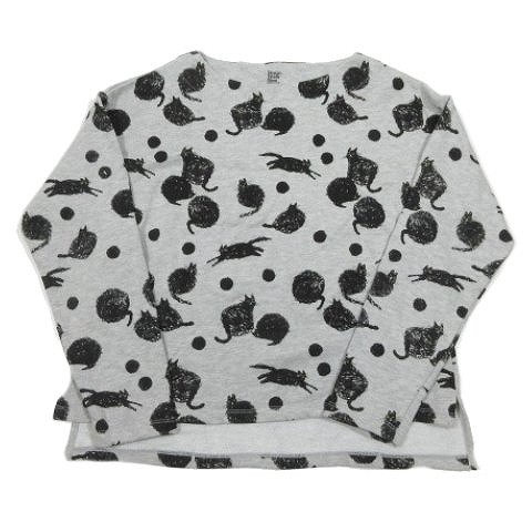 グラニフ Graniph スウェット トレーナー Tシャツ 長袖 猫 プリント ラウンドネック プルオーバー カットソー F グレー 4 レディース 095 ベクトルパーク