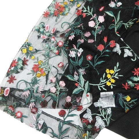 ロイスクレヨン Lois CRAYON 22SS エンブロイダリーTシャツ ノースリーブ チュール 刺繍 花柄 プルオーバー カットソー M 黒 ブラック/4 レディース