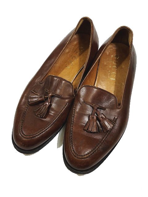 グッチ Gucci レザー 本革 タッセルローファー ドレスシューズ 茶色 ブラウン サイズ42e メンズ A8 095 ベクトルパーク