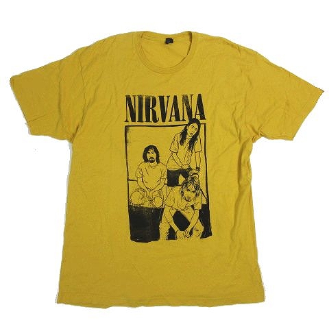Nirvana ニルヴァーナ メンバー イラスト プリント Tシャツ カットソー 半袖 バンドt バンt Tultex タルテックス トップス サイズxl イエロー メンズ レディース 095 ベクトルパーク