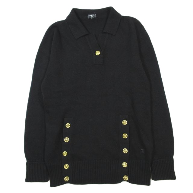 Vintage ヴィンテージ シャネル CHANEL クローバー 金ボタン カシミヤ 