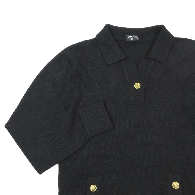 Vintage ヴィンテージ シャネル CHANEL クローバー 金ボタン カシミヤ 